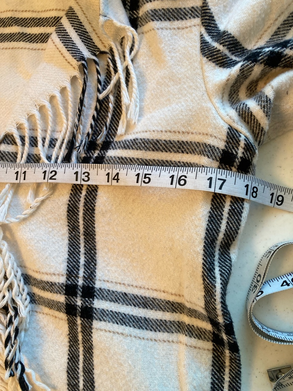 PINKO Cream and Black Plaid Fringe Wool Blend Jacket - Picture 9 of 11